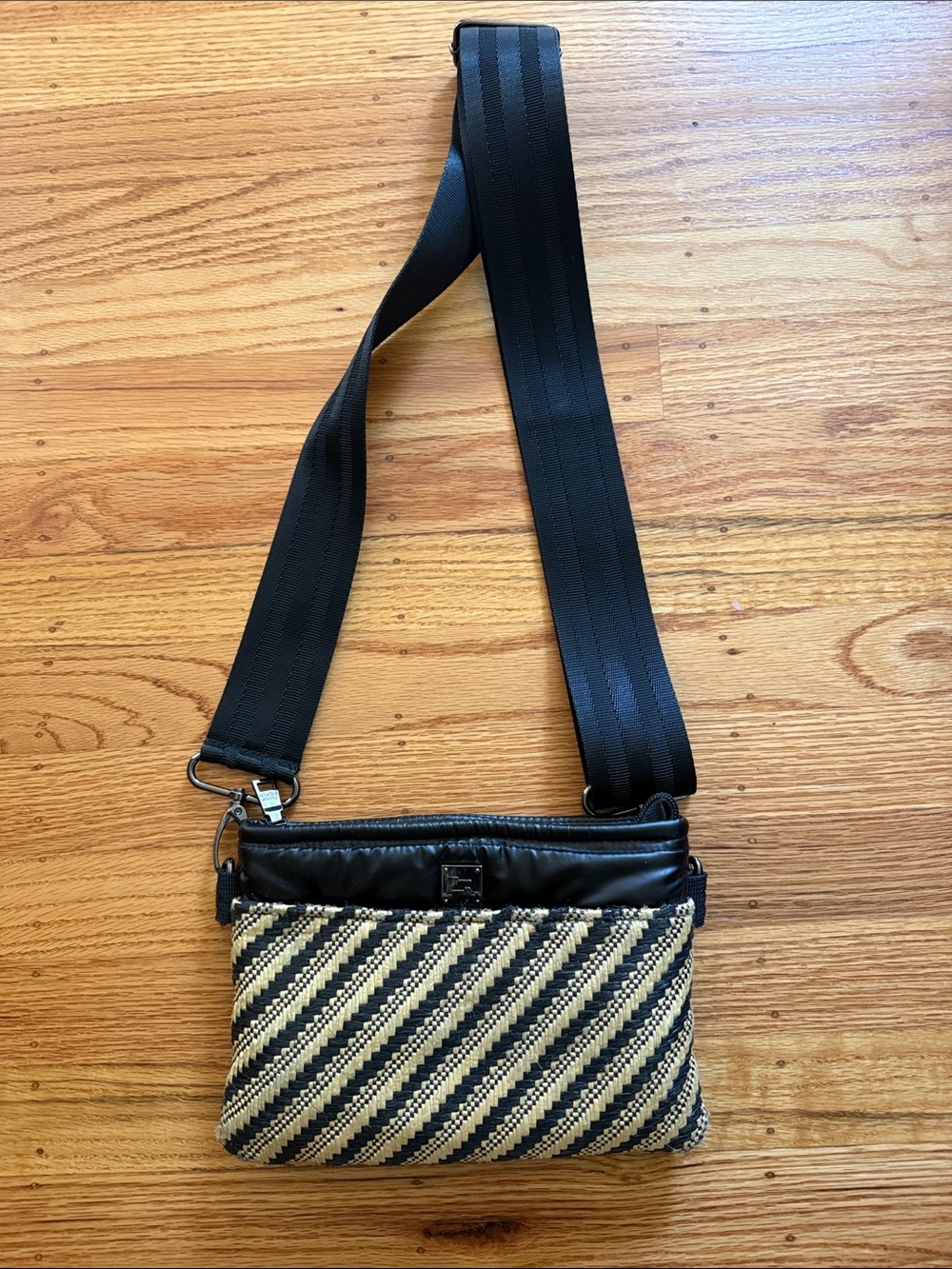 THINK ROYLN Black & Cream Woven Diagonal Stripe Crossbody